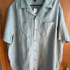 NWT Express Men's Casual Light Green short sleeve Button Down linen blend Shirt